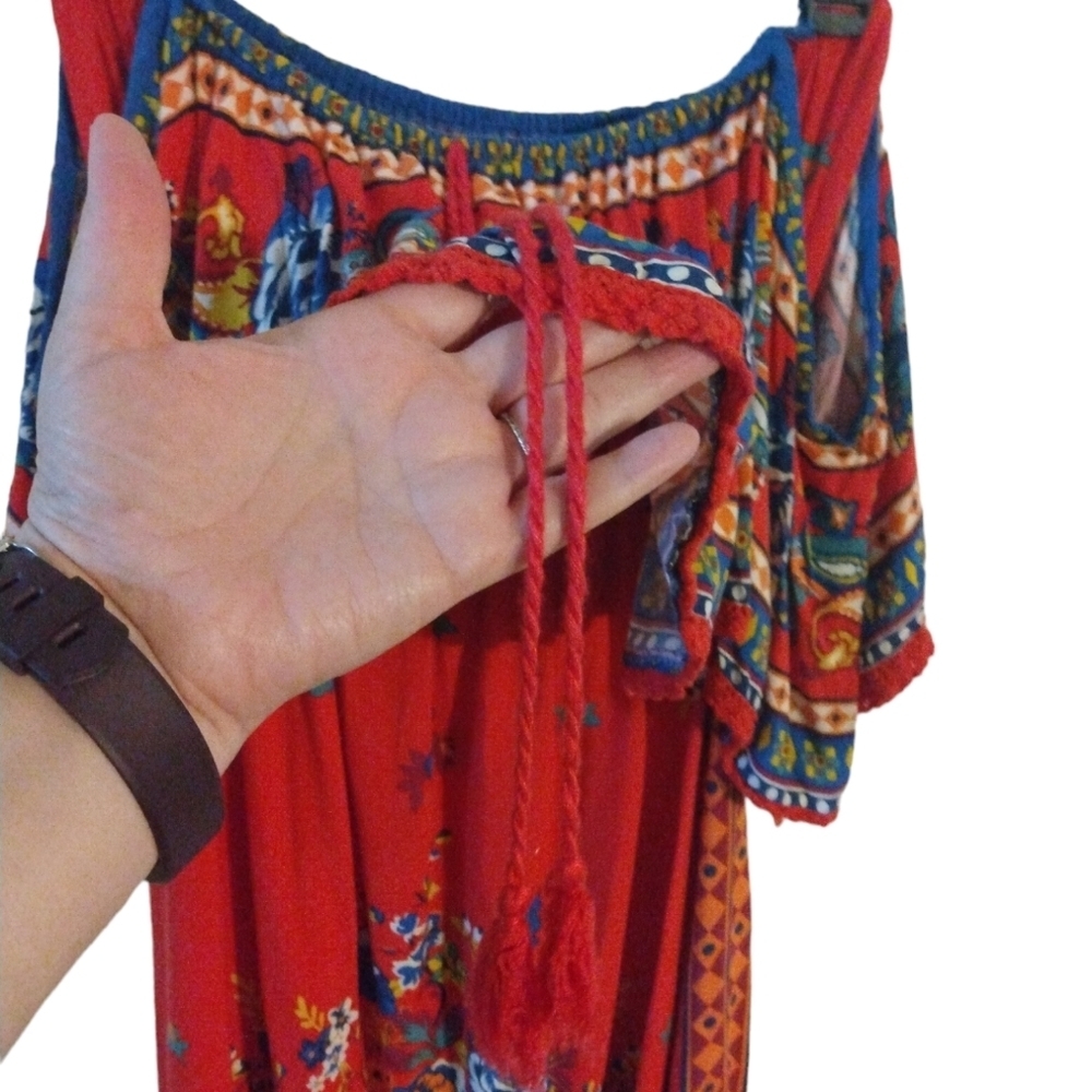 Flying TomatoTunic/Mini Dress Off Shoulder Festive Cultural Colorful Aztec M - Picture 3 of 8